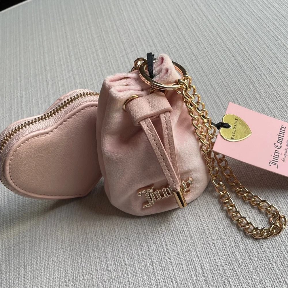 Juicy Couture angel Velvet Drawstring and heart micro bags - pink clay